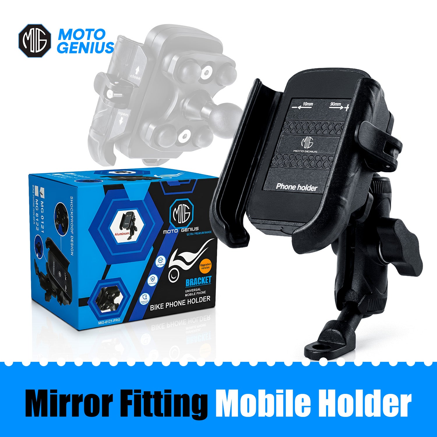 Universal Aluminium Mirror Fitting Mobile Holder for Bikes & Scooters, 360 Degree Rotation, Anti-Rust Durable Phone Mount, Long Lasting Motorcycle Handlebar Stand