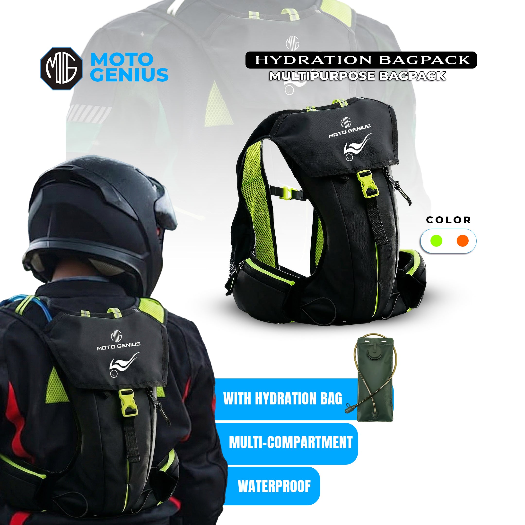 Hydration Backpack with 2L BPA-Free Bladder, Ultra-Lightweight No-Bounce Fit, Multi-Compartment Storage, Reflective Safety Strips, Ideal for Hiking, Cycling, Running, Camping & Outdoor Sports