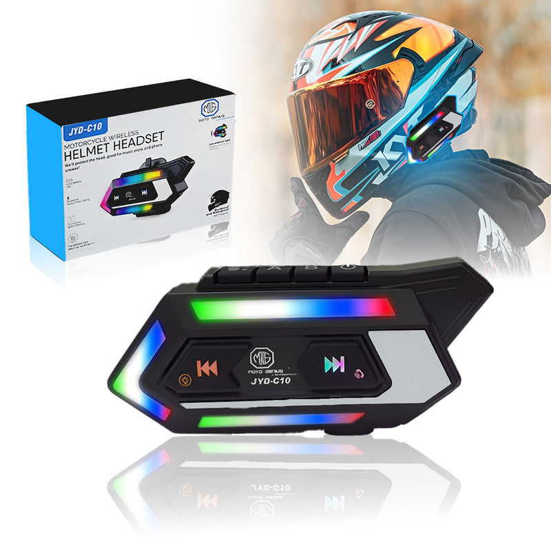 MOTO GENIUS JYD-C10 Helmet Bluetooth V5.4 + EDR Headset – Motorcycle Intercom, Hands-Free Calls, Music, GPS Navigation, Rider-to-Rider Communication