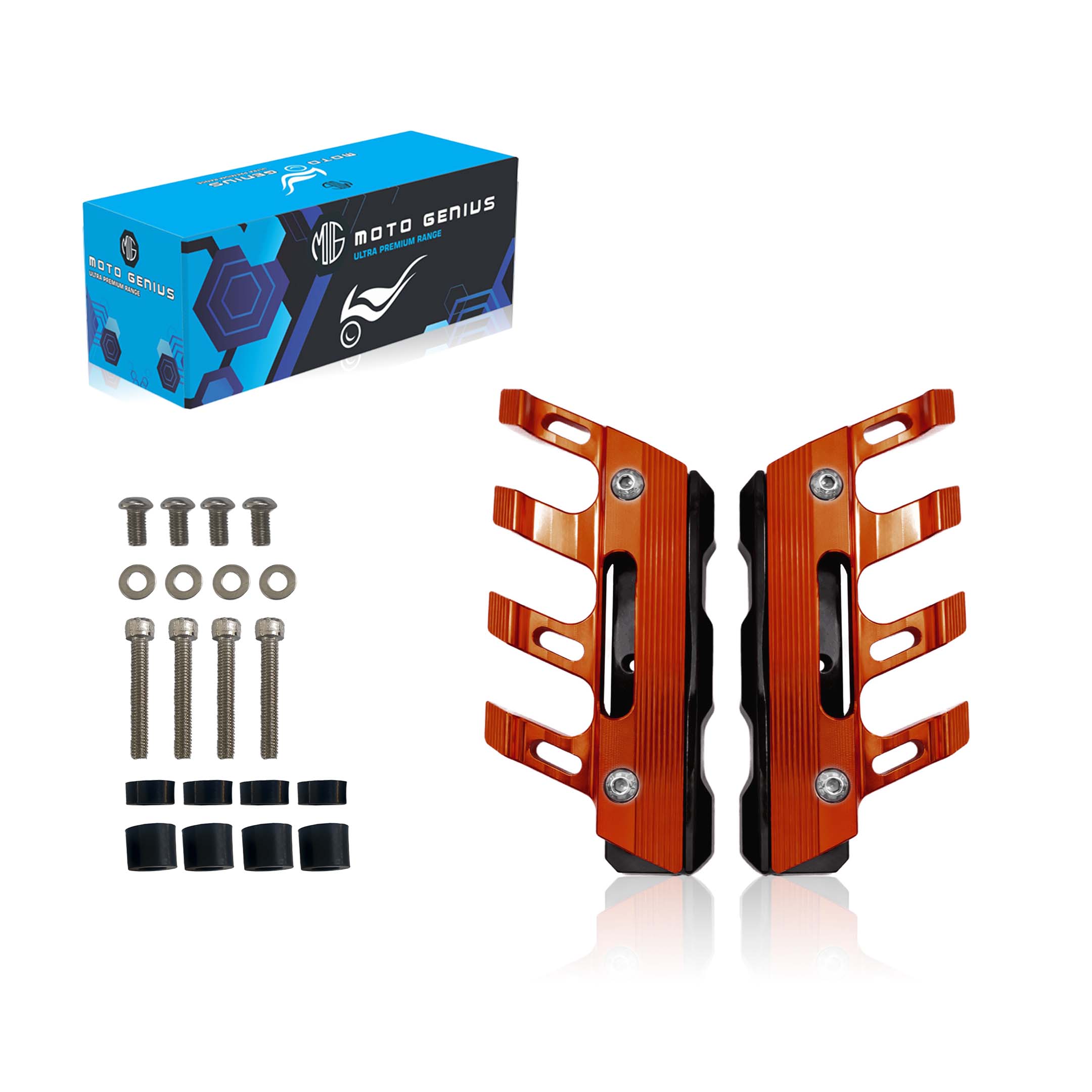 MOTO GENIUS Universal CNC Aluminum Motorcycle Front Fork Protector Anti-Fall Crash Slider, Shock Absorber & Front Fender Guard for Bikes