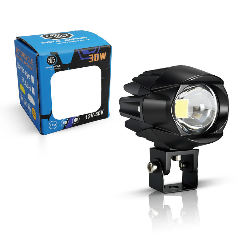MOTO GENIUS 30W Dual Color DRL LED Laser Shooting Headlight (9–80V) | High Intensity Off-Road Spotlight | Waterproof Auxiliary Spot Lamp for Bike, Motorcycle, Car, Truck & Boat