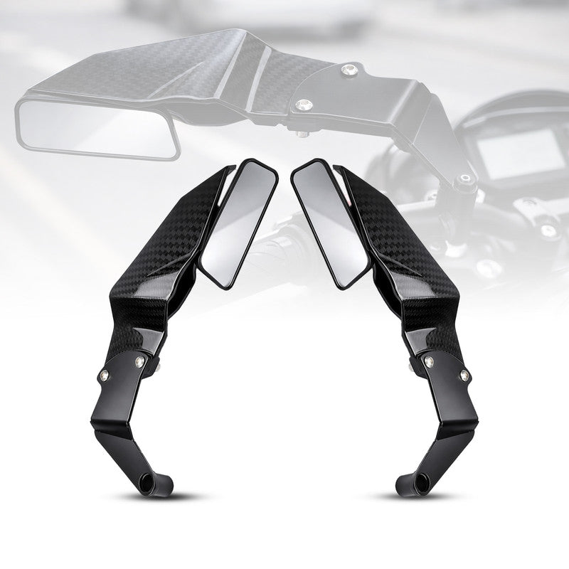 MOTO GENIUS Universal Motorcycle Rear View Mirrors 2Pcs, Carbon Design Side Mirrors, 360° Adjustable, CNC Durable Build, Compatible with York fitting Bikes
