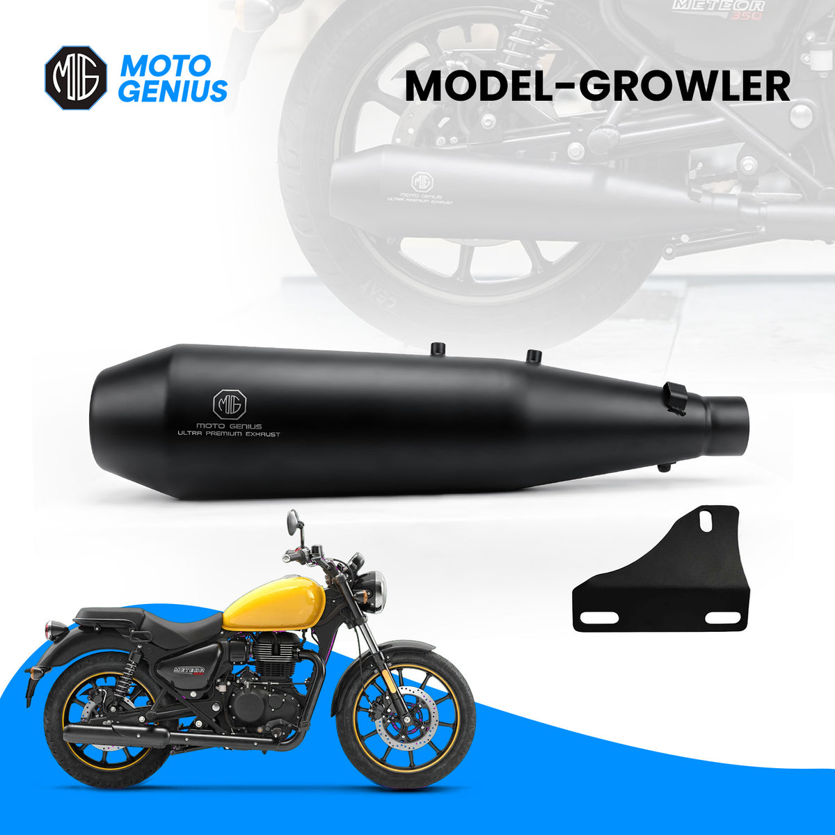 Growler Royal Enfield Meteor 350 and Reborn Exhaust Silencer | Stainless Steel Motorcycle Exhaust | Durable Weather Resistant Design | Performance & Stylish Finish | Pack of 1