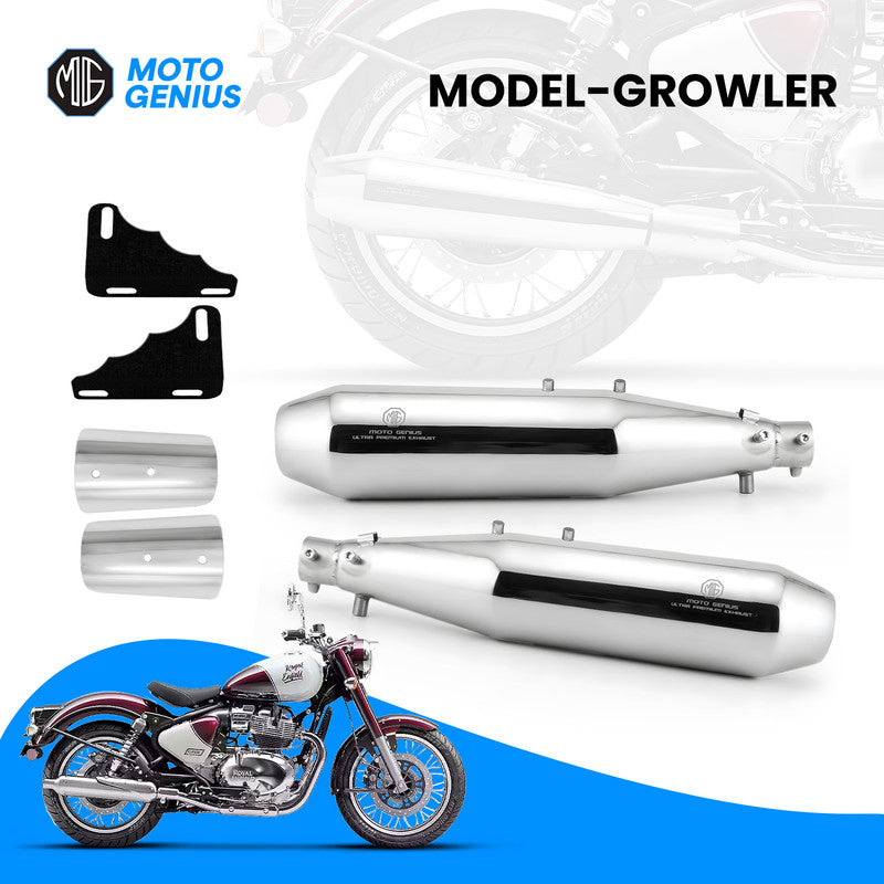 Growler Classic 650 Stainless Steel Dual Exhaust Compatible Royal Enfield Bike Models: Complete Number-Wise List for Both Side 650cc Twins