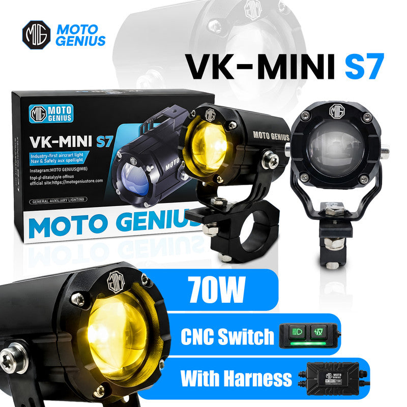 VK-MINI S7 70W CNC Motorcycle Handlebar Switch with Wiring Harness | Red & White Flashing Strobe Mode 12V-36V Motorbike Auxiliary Fog Light Toggle Controller (MGF3)