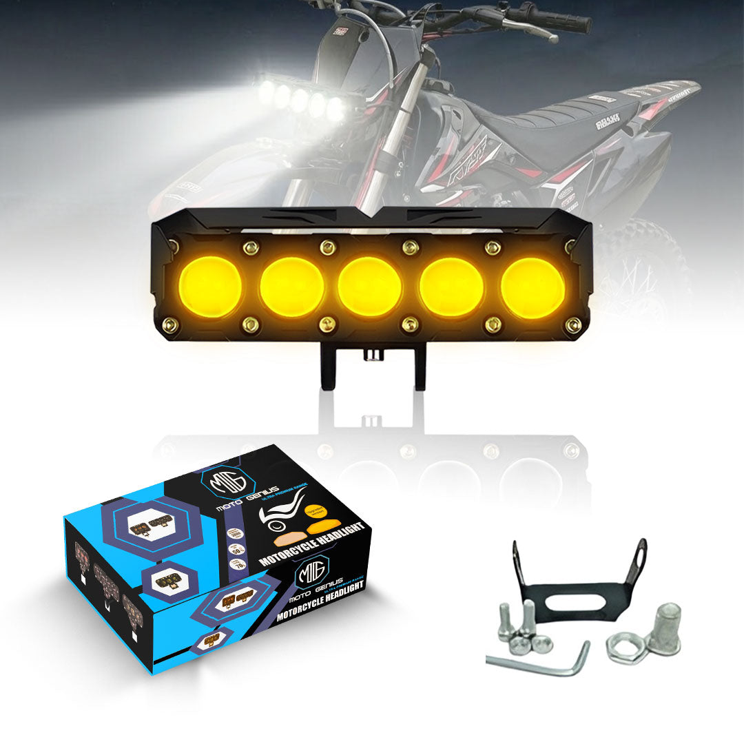 Universal 5-LED Mini Drive Fog Light Projector | Dual Color White/Amber | 12V 60W | Waterproof Auxiliary Light for Cars & Bikes (MGF1)