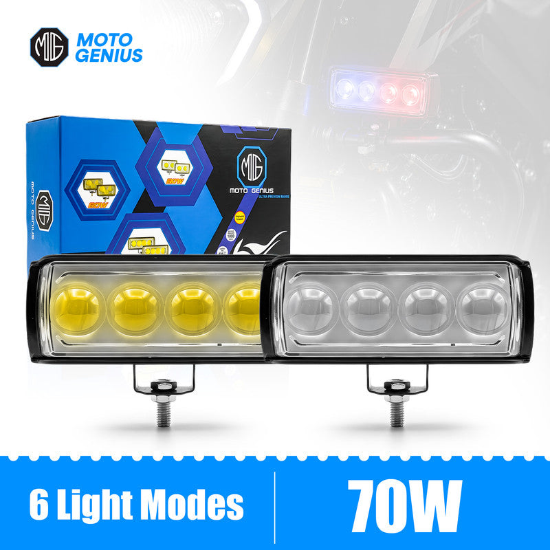 Universal 4-LED Motorcycle Fog Light Kit | 70W Dual Lens Projector Spotlight with Wired Switch | 12V-80V Waterproof Driving Lamps for Bikes (Pack of 2)