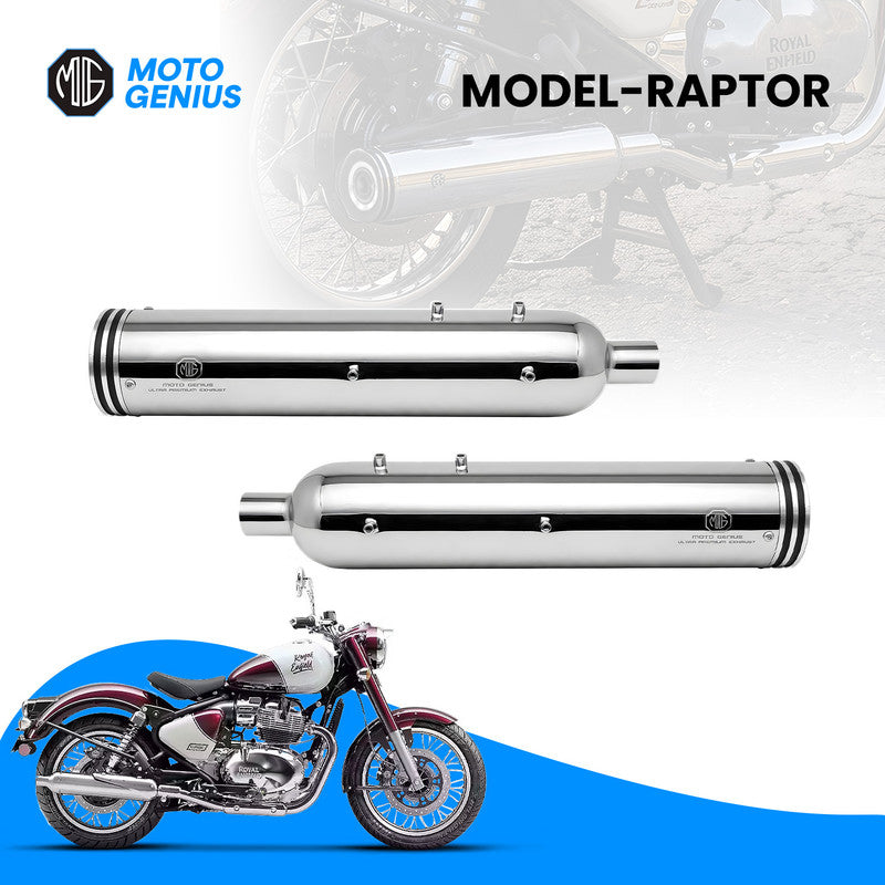 Raptor Classic 650 Stainless Steel Dual Exhaust Compatible Royal Enfield Bike Models: Complete Number-Wise List for Both Side 650cc Twins