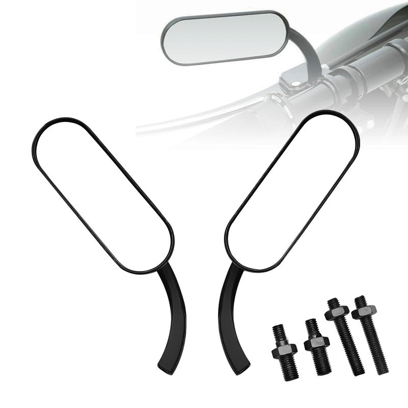 Universal Motorcycle Mini Oval Bar End Mirrors – Black Aluminum Rear View Side Mirrors, 360° Adjustable, Handlebar Fit, Left & Right Pair