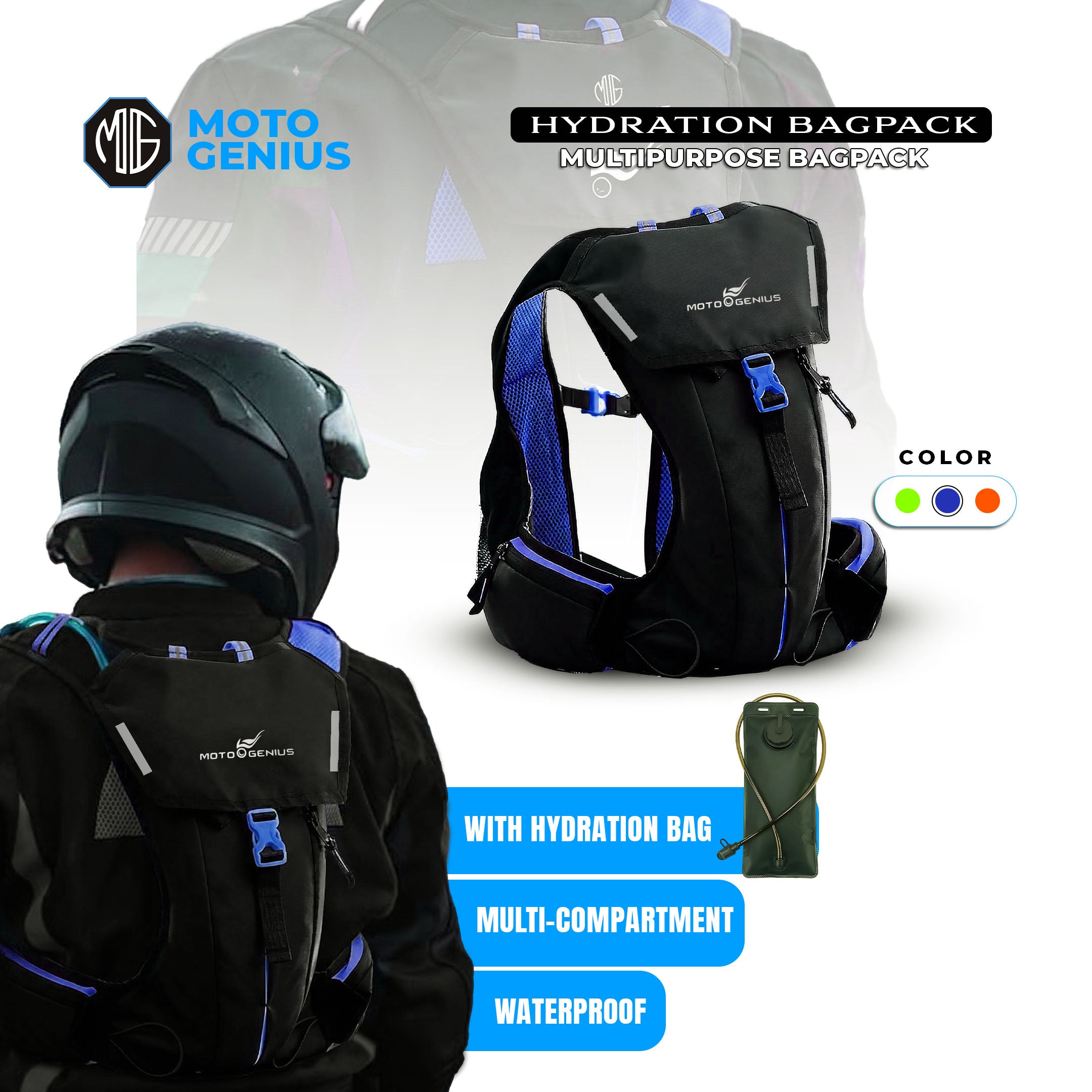 Hydration Backpack with 2L BPA-Free Bladder, Ultra-Lightweight No-Bounce Fit, Multi-Compartment Storage, Reflective Safety Strips, Ideal for Hiking, Cycling, Running, Camping & Outdoor Sports