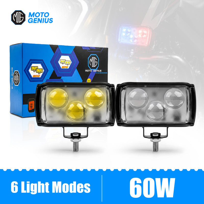 Universal 3-LED Motorcycle Fog Light Kit | 60W Dual Lens Projector Spotlight with Wired Switch | 12V-80V Waterproof Riding Lamps for Bikes (Pack of 2)