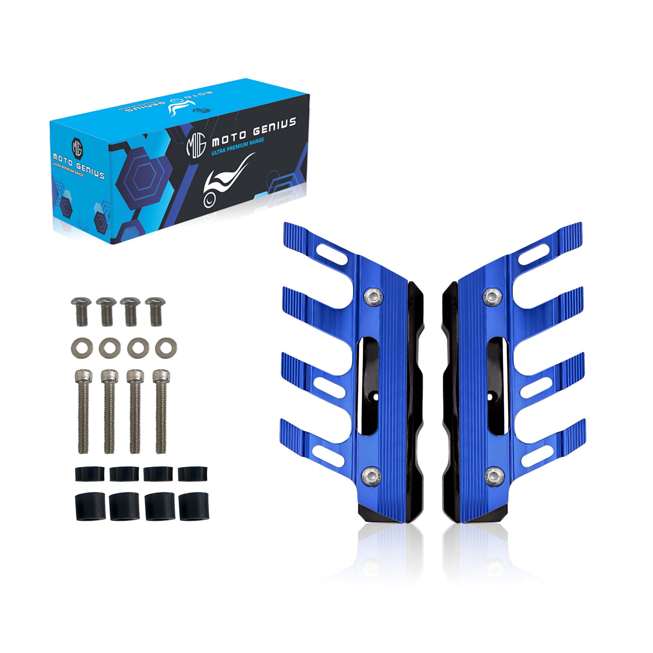 MOTO GENIUS Universal CNC Aluminum Motorcycle Front Fork Protector Anti-Fall Crash Slider, Shock Absorber & Front Fender Guard for Bikes