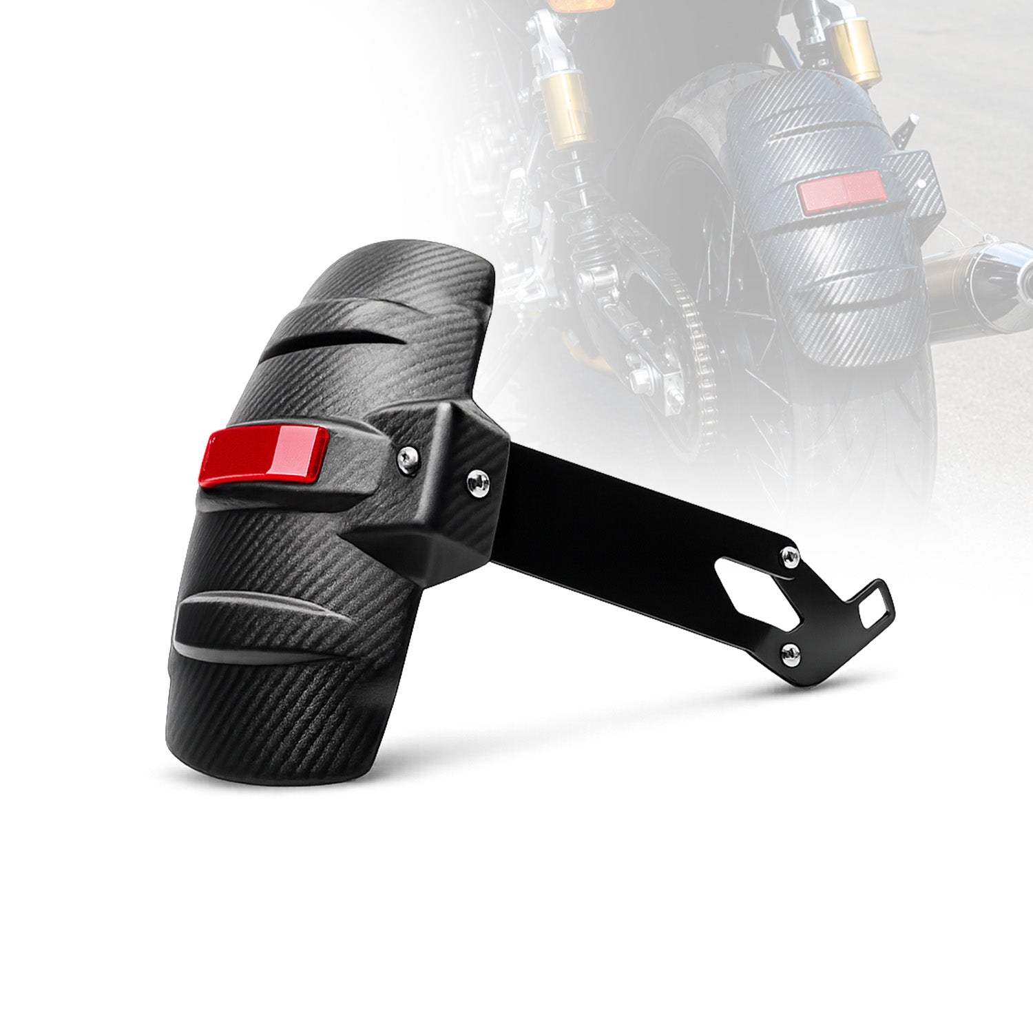MOTO GENIUS Universal Motorcycle Rear Mudguard Tyre Hugger with Reflector | Carbon Shade Plastic | Anti-Splash Rear Fender for All Bikes