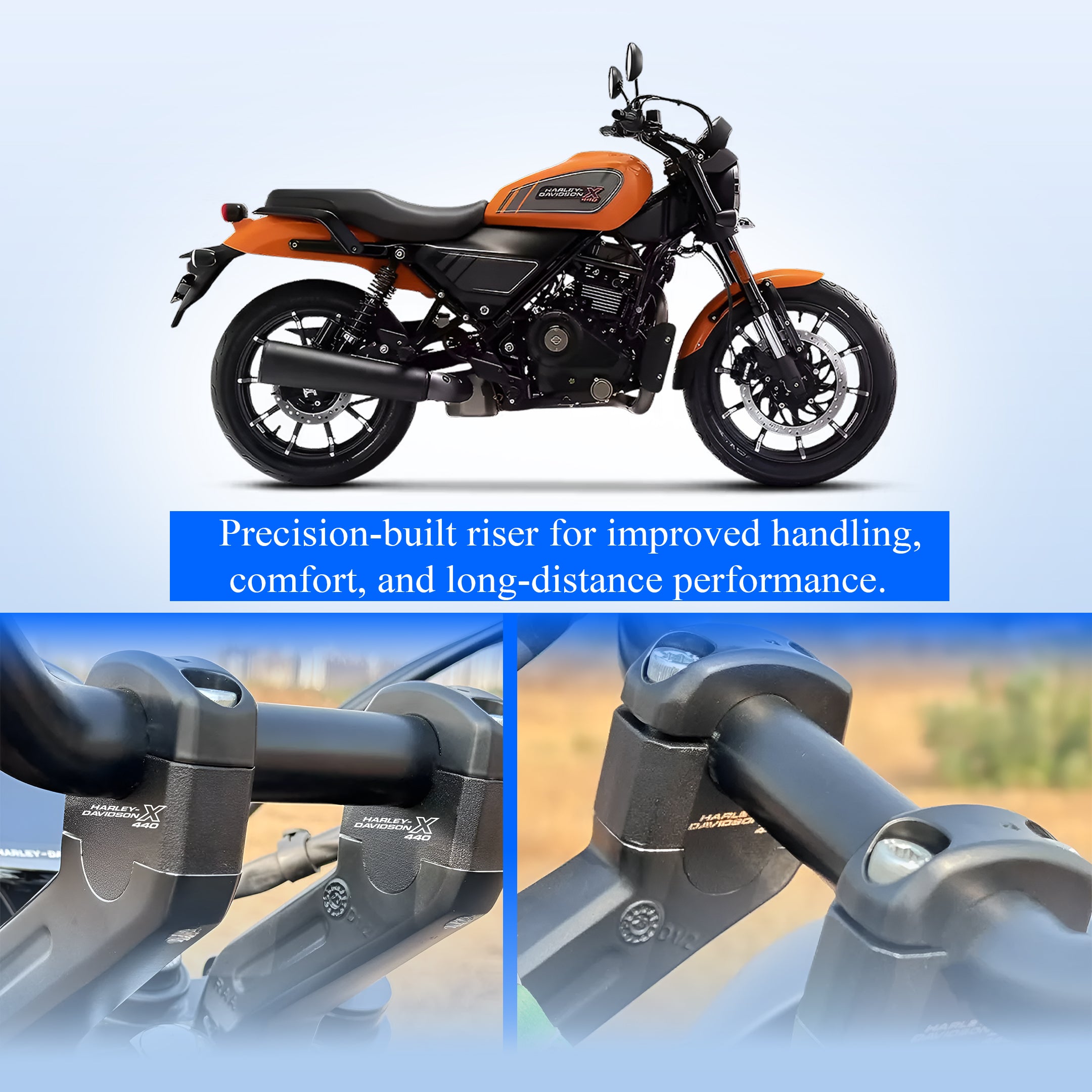 Adjustable Aluminium Handlebar Riser for X440 Motorbike | CNC Height Riser Clamp | Improved Riding Comfort & Control | Easy Bolt-On Installation