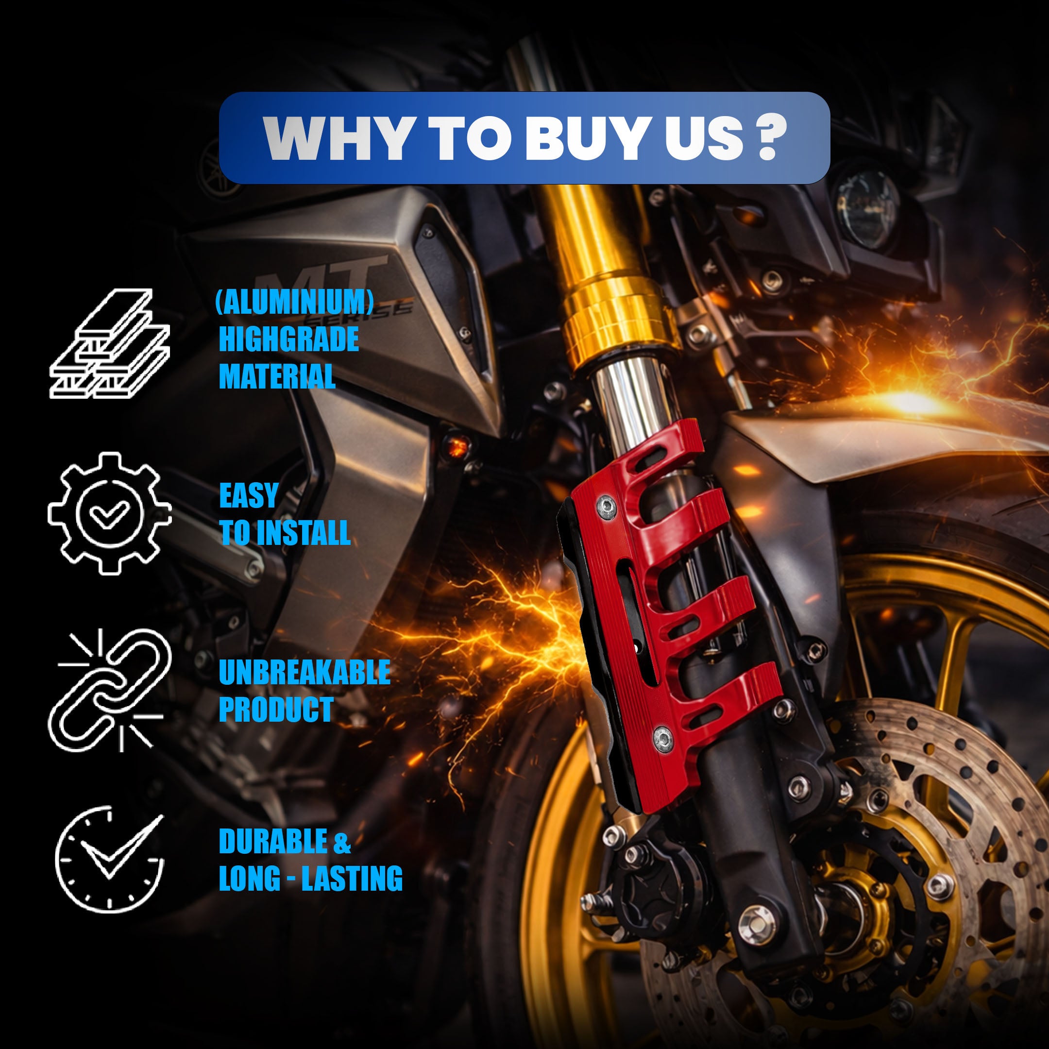 MOTO GENIUS Universal CNC Aluminum Motorcycle Front Fork Protector Anti-Fall Crash Slider, Shock Absorber & Front Fender Guard for Bikes