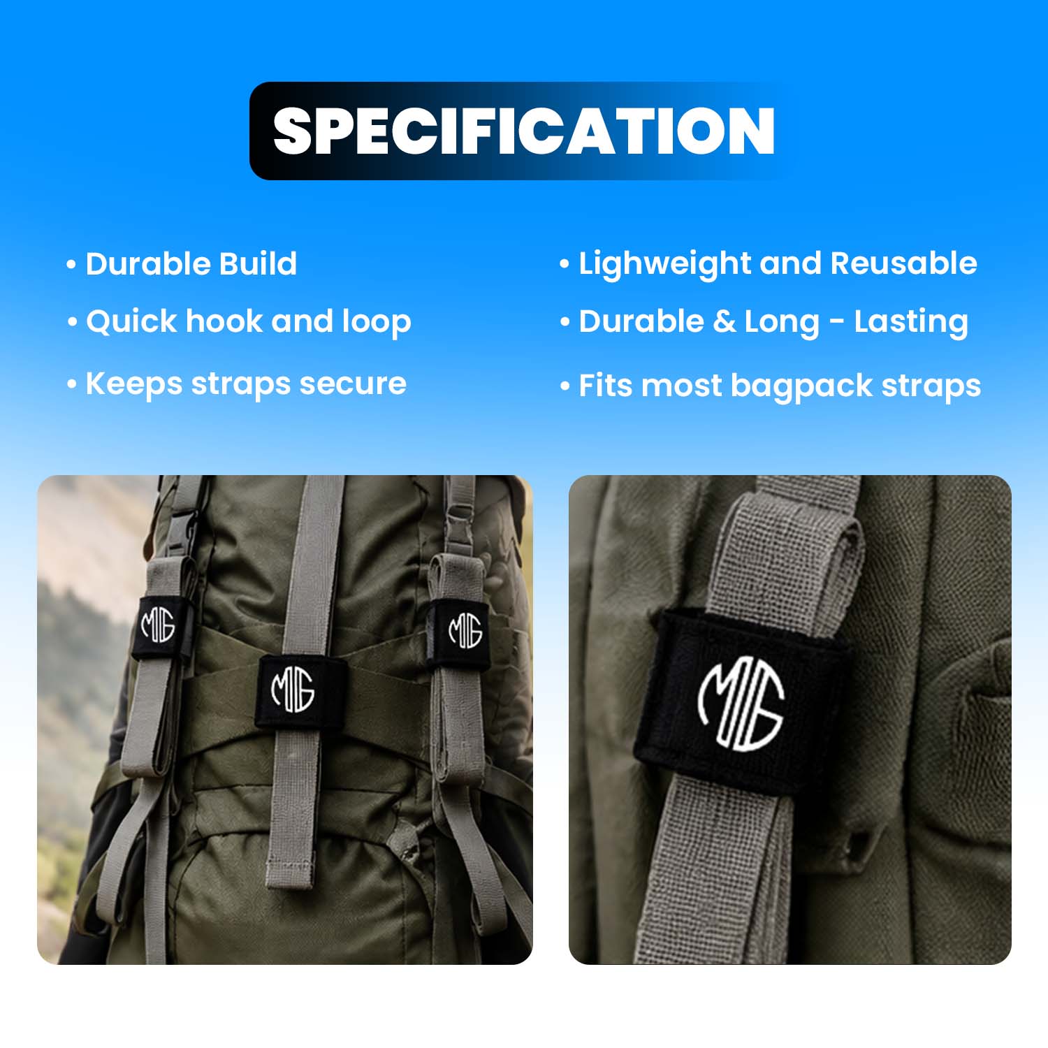 Universal Bag Strap Keeper, Waterproof Fabric, Hook and Loop Fastener, Adjustable Strap Organizer for Backpacks, Luggage, Duffel Bags, Travel and Everyday Use