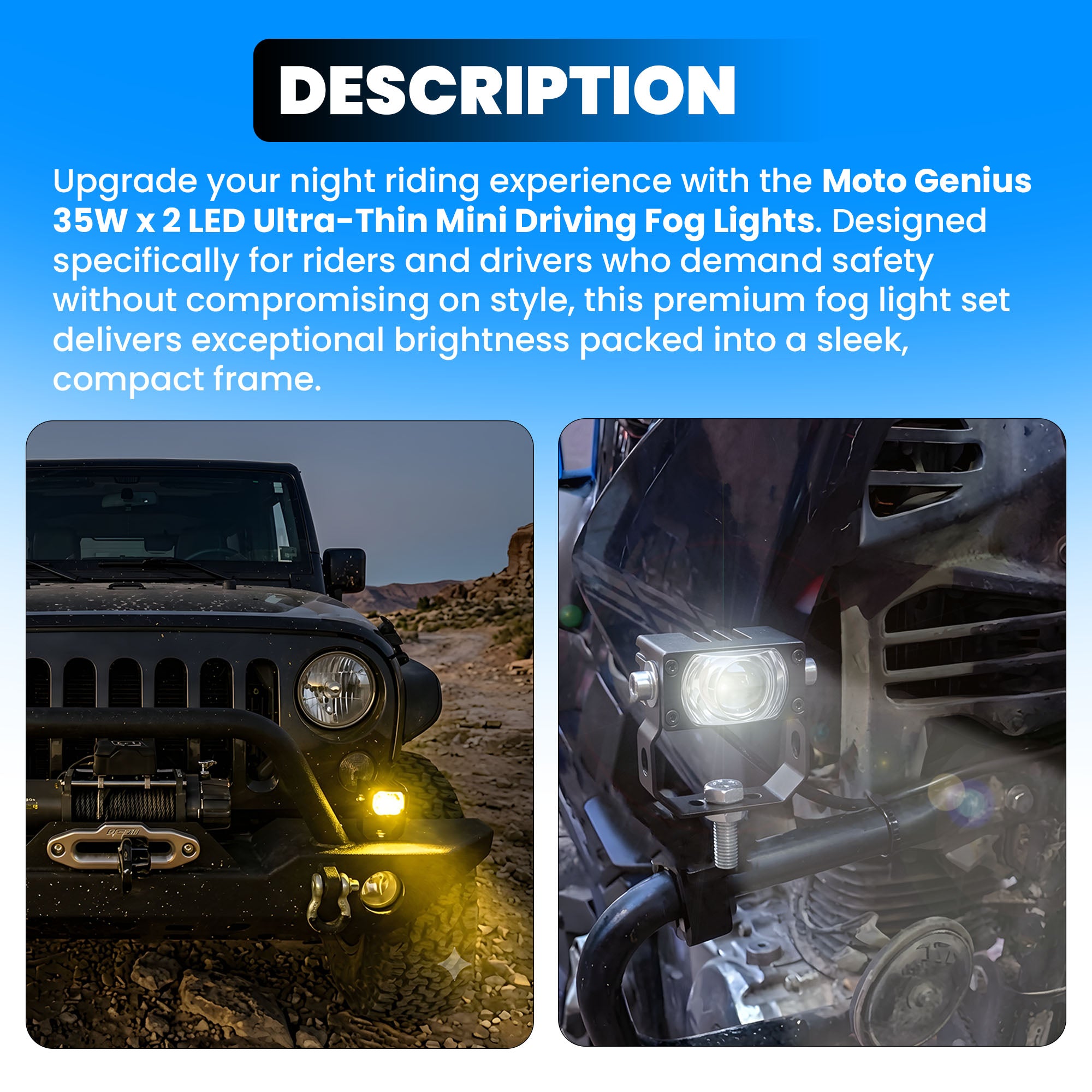 70W LED Fog Light (35W-2) Ultra-Thin Mini Driving Light for Motorcycle Car | Super Bright, IP67 Waterproof, Aluminum Housing (MGF2)