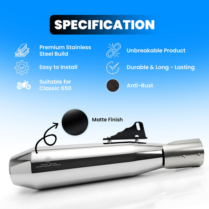 Growler Classic 650 Stainless Steel Dual Exhaust Compatible Royal Enfield Bike Models: Complete Number-Wise List for Both Side 650cc Twins