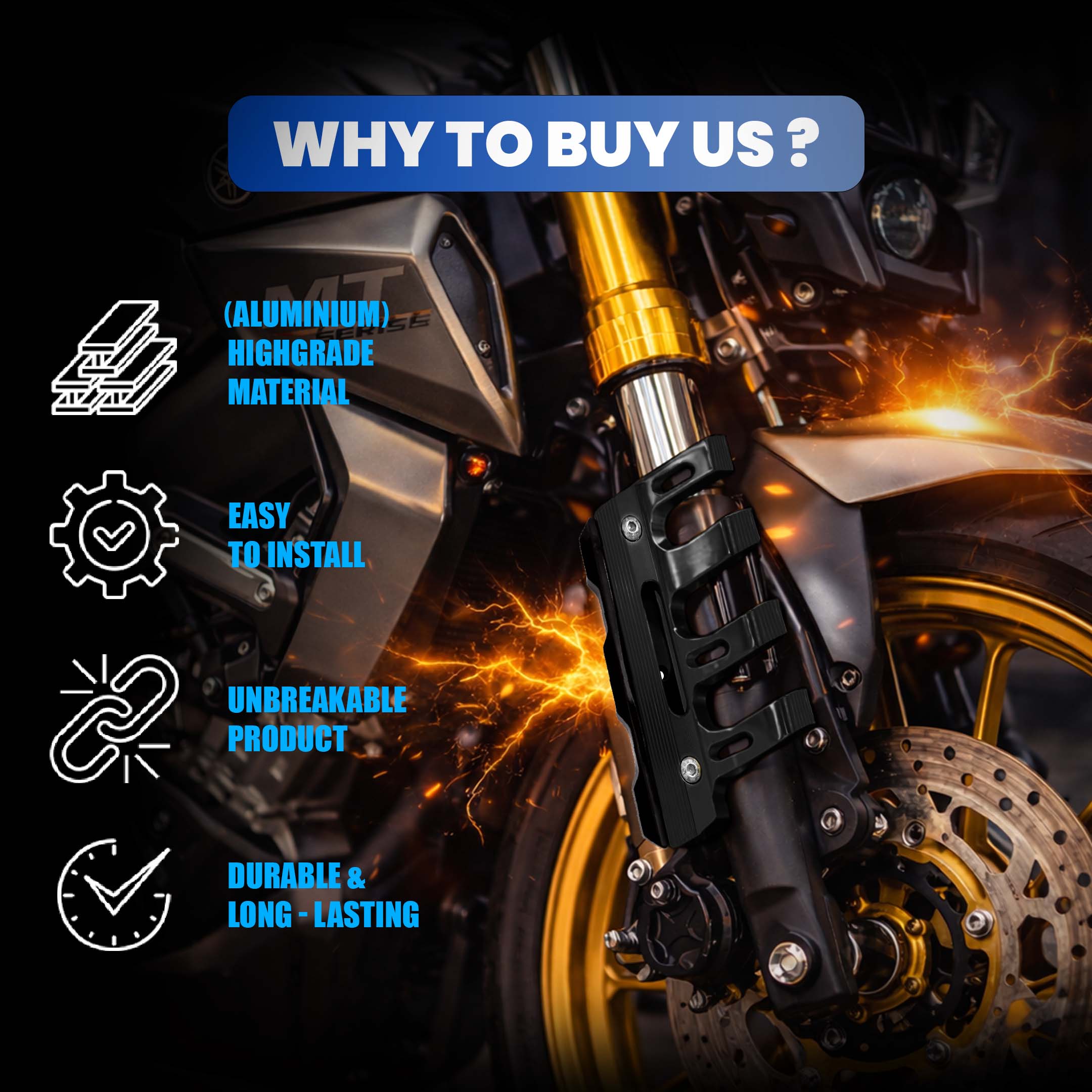 MOTO GENIUS Universal CNC Aluminum Motorcycle Front Fork Protector Anti-Fall Crash Slider, Shock Absorber & Front Fender Guard for Bikes