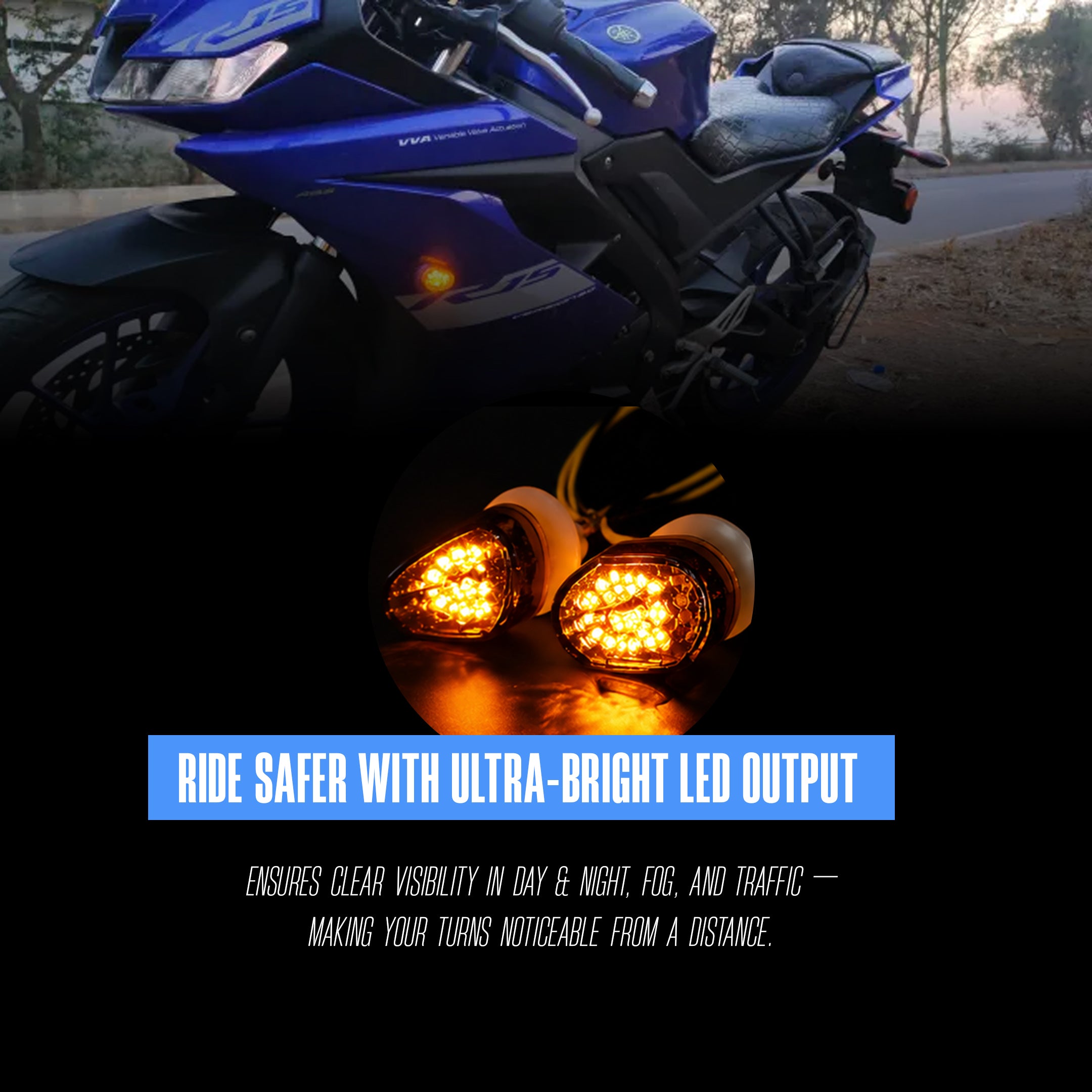 Front Honeycomb Flush Mount LED Turn Signal Indicators for Motorcycle – Waterproof Amber Lights for Yamaha R15 V2/V3/V4, R1, R6, Honda CBR, Kawasaki Ninja, Suzuki GSX-R (Pack of 2)
