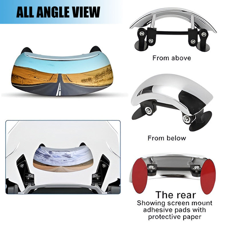 MOTO GENIUS Motorcycle 180° Wide-Angle Rearview visor Mirror – Adjustable Windscreen Mount Convex Mirror for Blind Spot Elimination & Enhanced Riding Safety