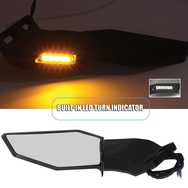 Motorcycle Wind Wing Rearview Mirrors – Adjustable Rotating Carbon Fiber Style Side Mirrors with LED Turn Signals, Swivel Wing Fin Replacement for Bikes