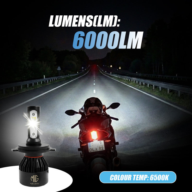 H4 LED Headlight Bulb Hi/Lo Beam 60W (30W+30W) 6000LM, 6500K Cool White, High Brightness with Cooling Fan, Plug & Play for Cars, Bikes & SUVs