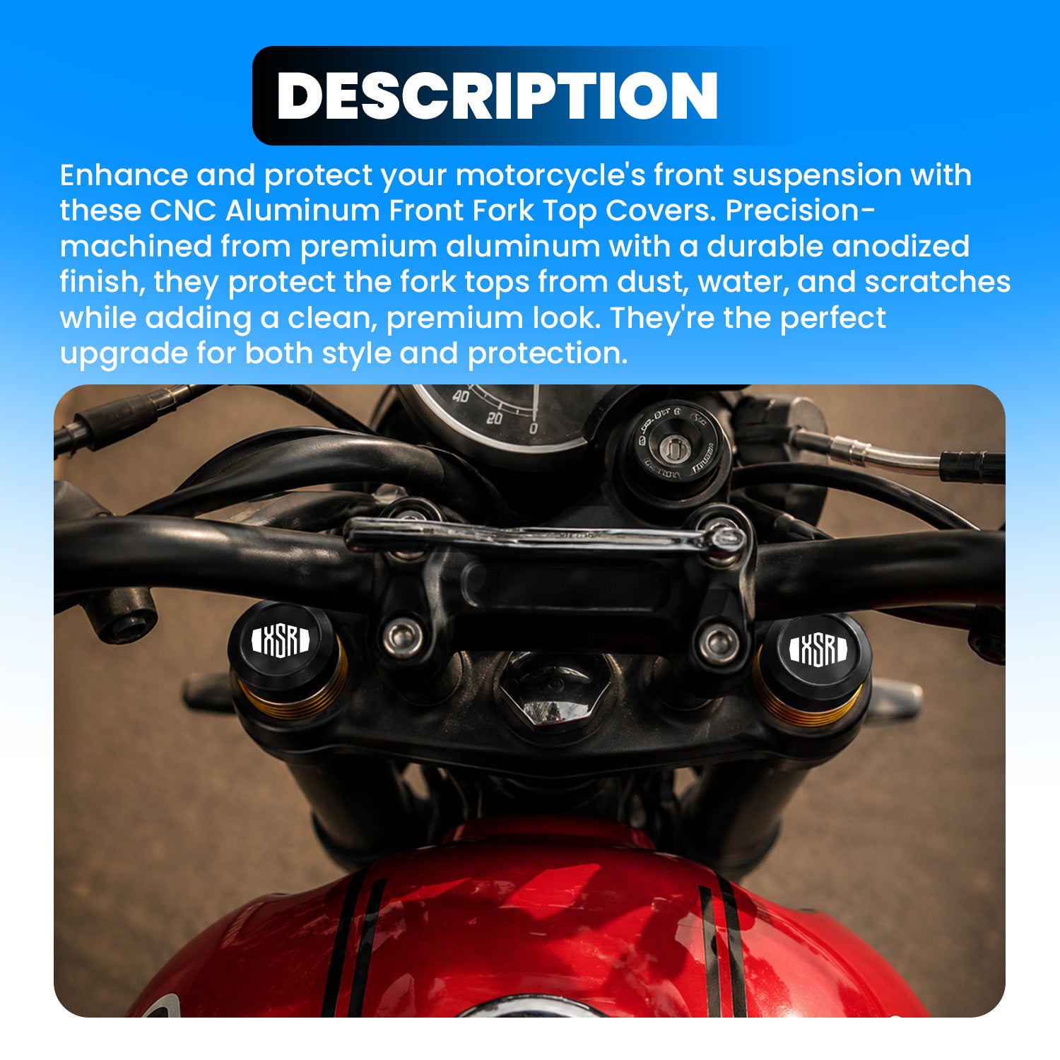 Front Fork Cap Cover for Yamaha XSR 155 – Premium Anodized CNC made Front Shock Top Cover (Pair)