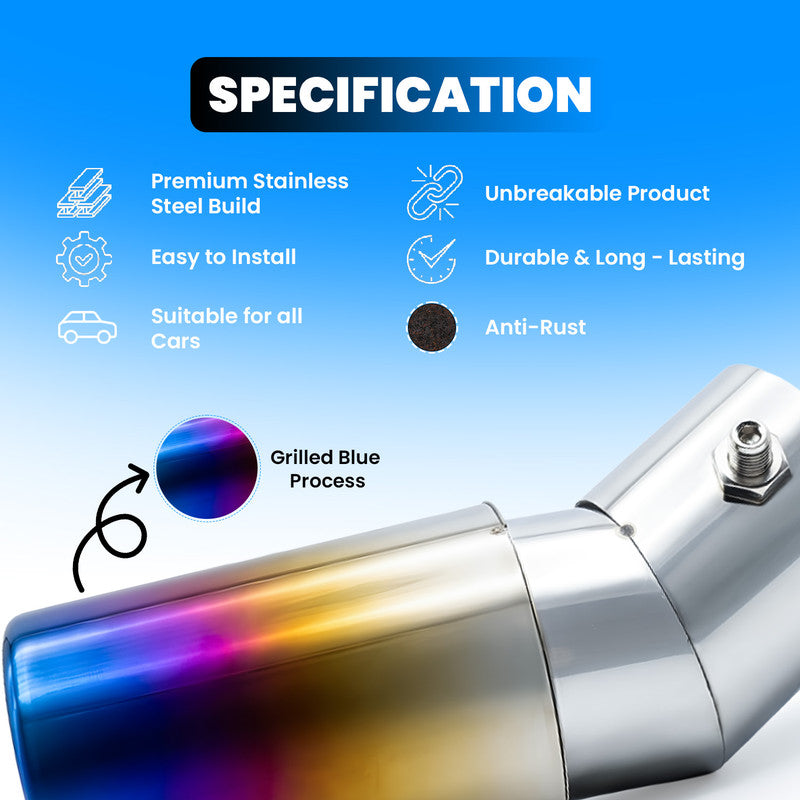 Universal Stainless Steel Burnt Neo Chrome Dual Pipe Car Exhaust Muffler Tip | Rainbow Iridescent Round Shaped Straight End Tail Pipe Show Modification Accessory for All Cars