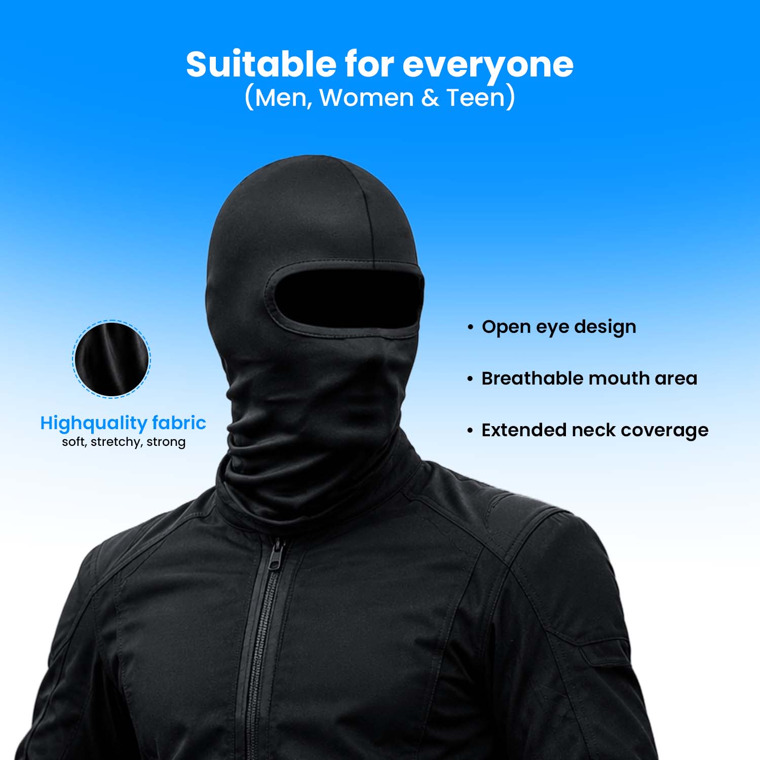 Balaclava Face Mask for Men & Women, Full Face Cover for Bike Riding Cycling & Biking Helmet, Breathable Stretch Cotton Mask for Dust UV Wind Protection, Black