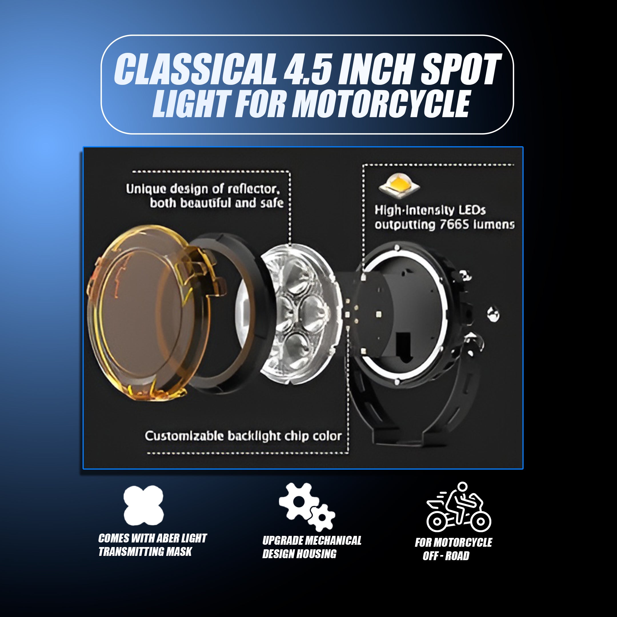 Moto Genius VK 70 Pro 90W piece, LED Auxiliary Fog Lights with DRL | Wiring Harness & Mounts Included | Yellow Covers | Ultra Bright Touring Lights (Pack of 2)