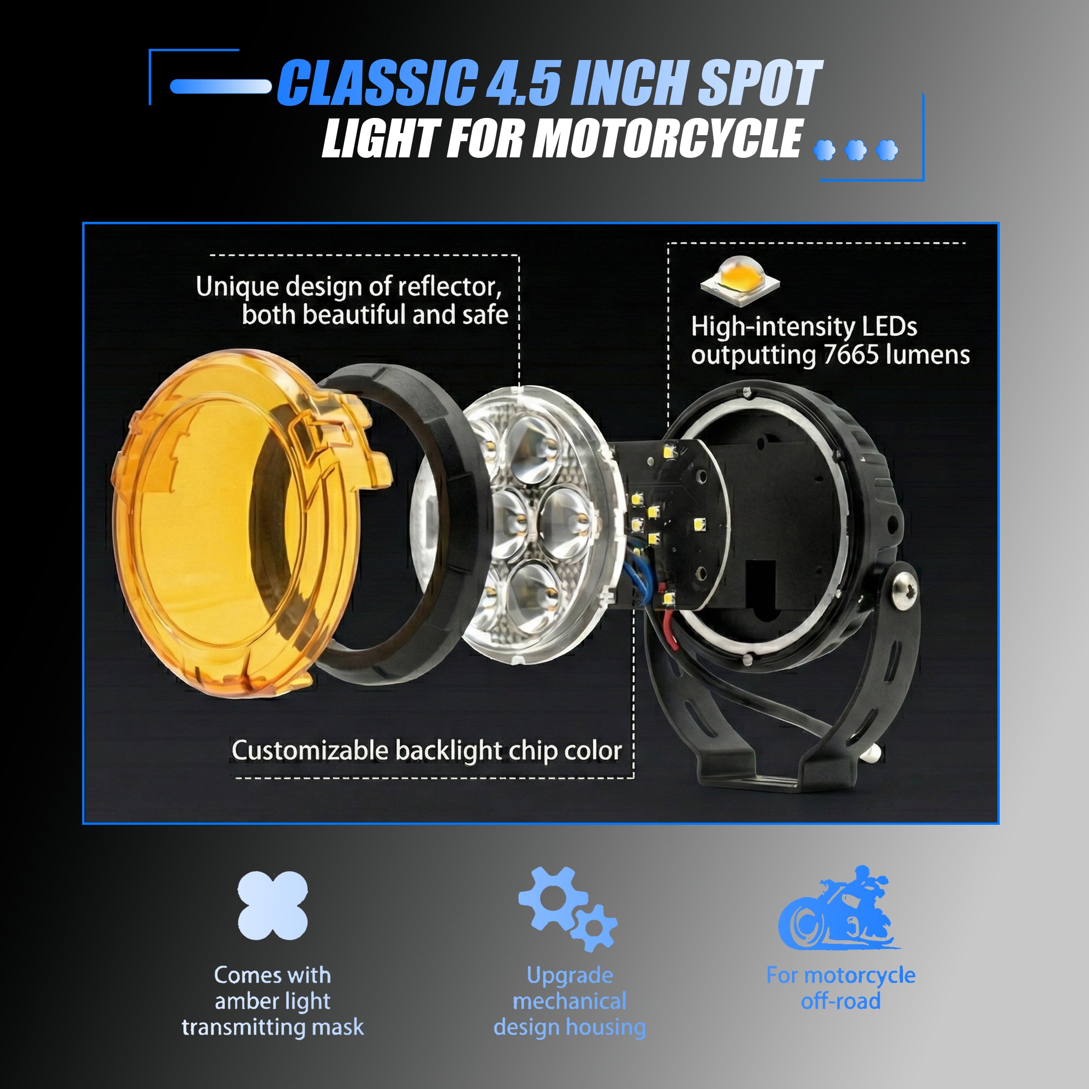 VK 750 WITH HARNESS 7 LED AUXILIARY Fog Light 60W piece Motorcycle & Car Light | With Switch & Wire Harness | Universal Fit | High Brightness | Waterproof (Pack of 2) (MGF3)