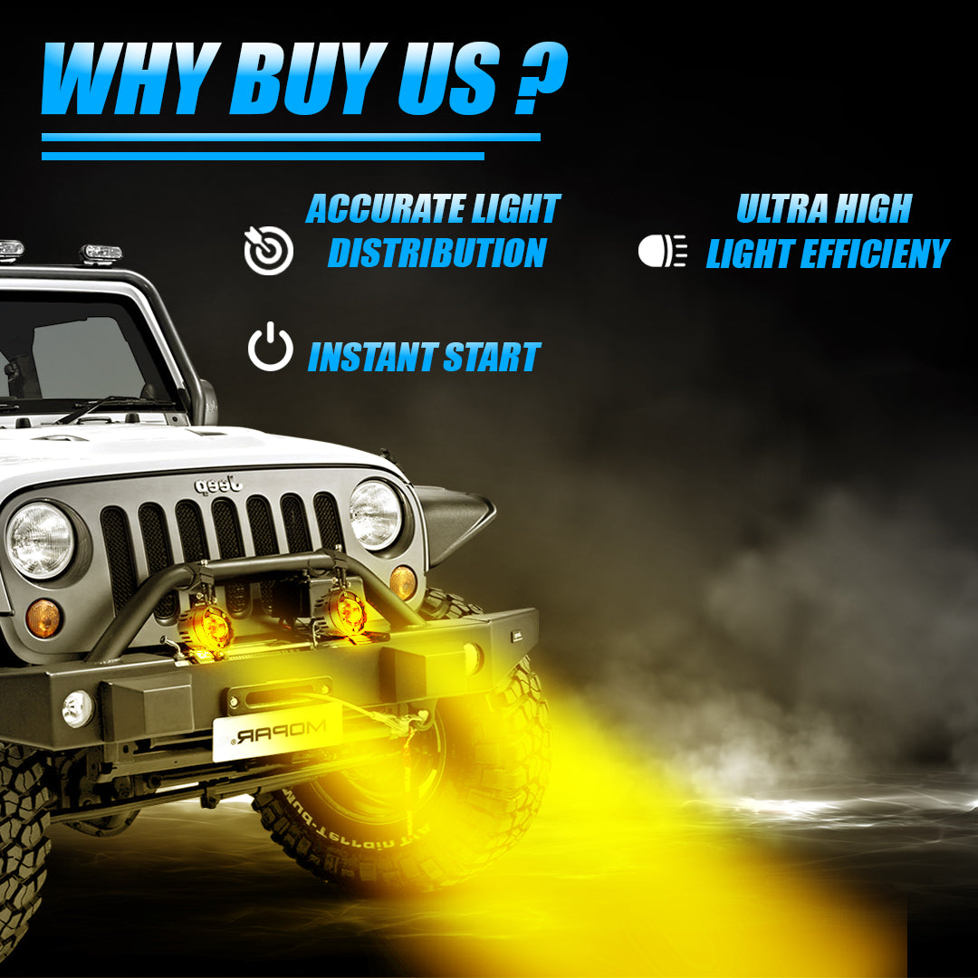 VK G10 80W LED Motorcycle Fog Light with Wiring Harness & Switch, Dual Beam High Low White Yellow Auxiliary Spotlight, 12V–36V Waterproof IP67 for Bike, Scooter, Electric Vehicle (Pack of 2)