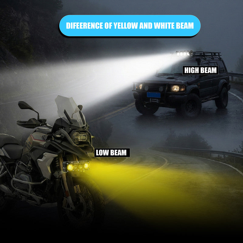 JX-130 WITHOUT HARNESS 40W Dual Color LED Fog Light for Motorcycles | 2 LED Dual Beam White & Yellow | Waterproof Auxiliary Driving Lamp (Pack of 2)