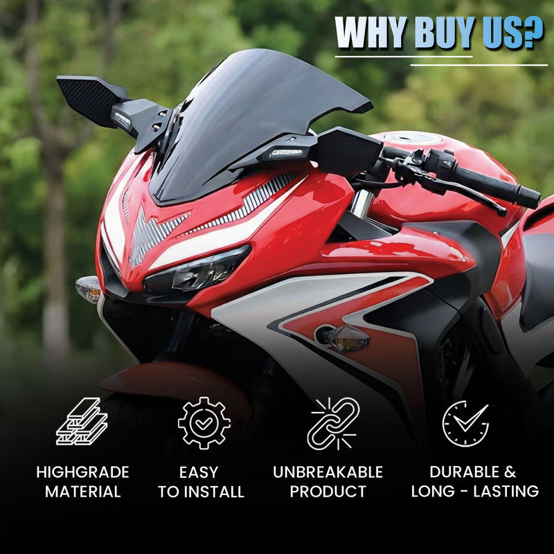 Motorcycle Wind Wing Rearview Mirrors – Adjustable Rotating Carbon Fiber Style Side Mirrors with LED Turn Signals, Swivel Wing Fin Replacement for Bikes