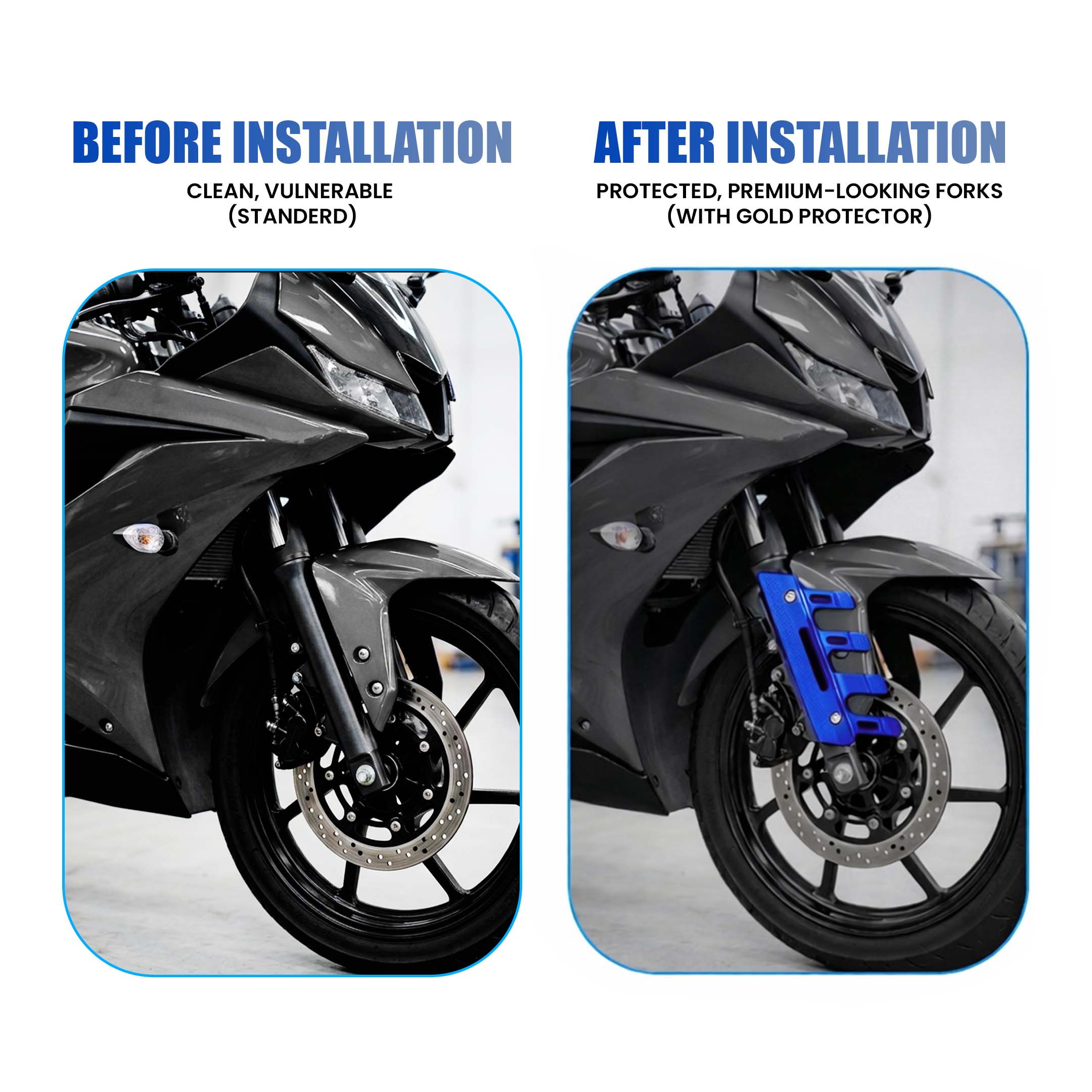 MOTO GENIUS Universal CNC Aluminum Motorcycle Front Fork Protector Anti-Fall Crash Slider, Shock Absorber & Front Fender Guard for Bikes