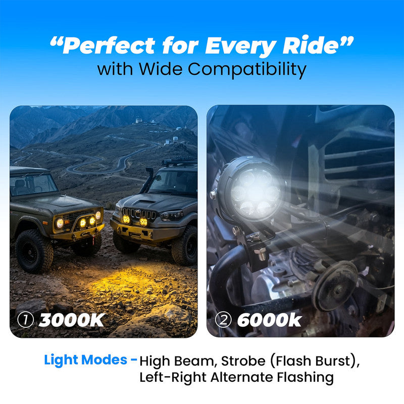 VK700 70W x 2 Motorcycle Fog Light Auxiliary LED Light Set | High Brightness CNC Switch & Wiring Harness | Universal Fit Waterproof Bike Driving Lights (Pack of 2)