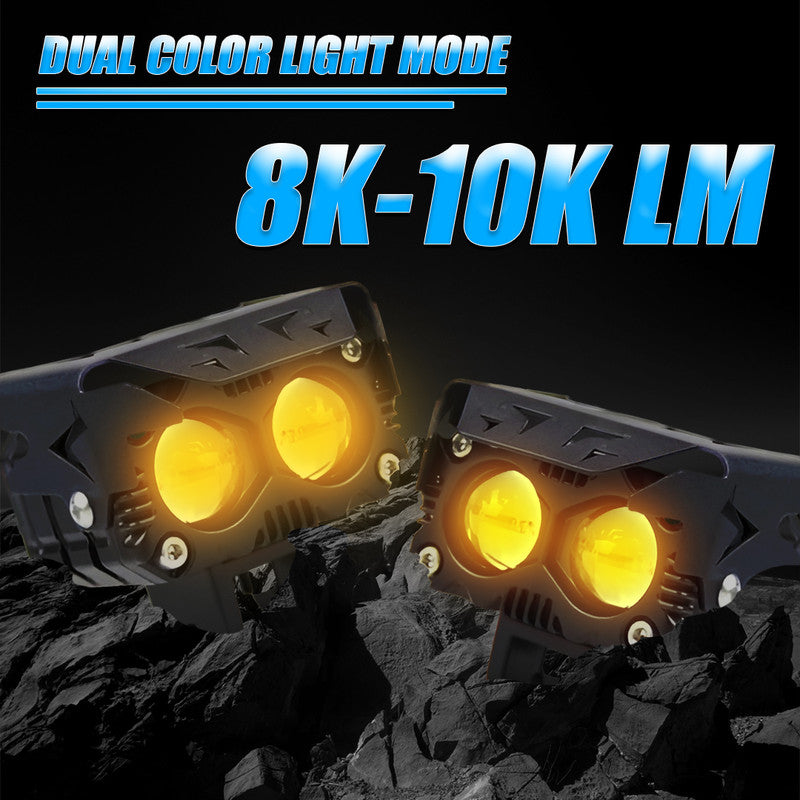 JX-130 WITHOUT HARNESS 40W Dual Color LED Fog Light for Motorcycles | 2 LED Dual Beam White & Yellow | Waterproof Auxiliary Driving Lamp (Pack of 2)