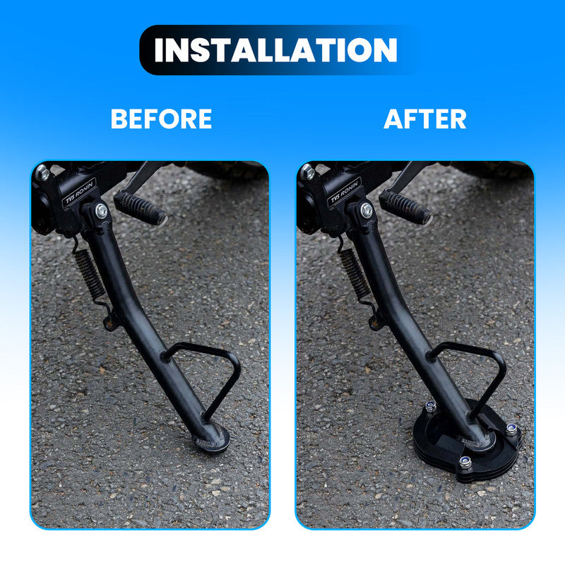 Heavy Duty Side Stand Extender for TVS Ronin | CNC Metal Anti-Slip Kickstand Pad & Enlarger Base | Durable Parking Support and Stability Enhancer Accessory (1PC Black)