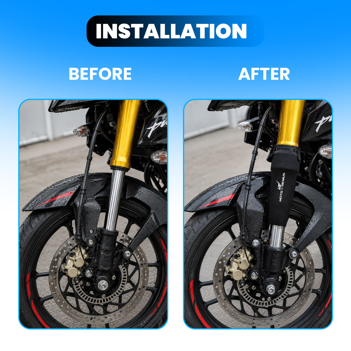Front Fork Seal Covers | Black Waterproof Fabric, Dust & Dirt Protection for Fork Seal, UNIVERSAL FITTING
