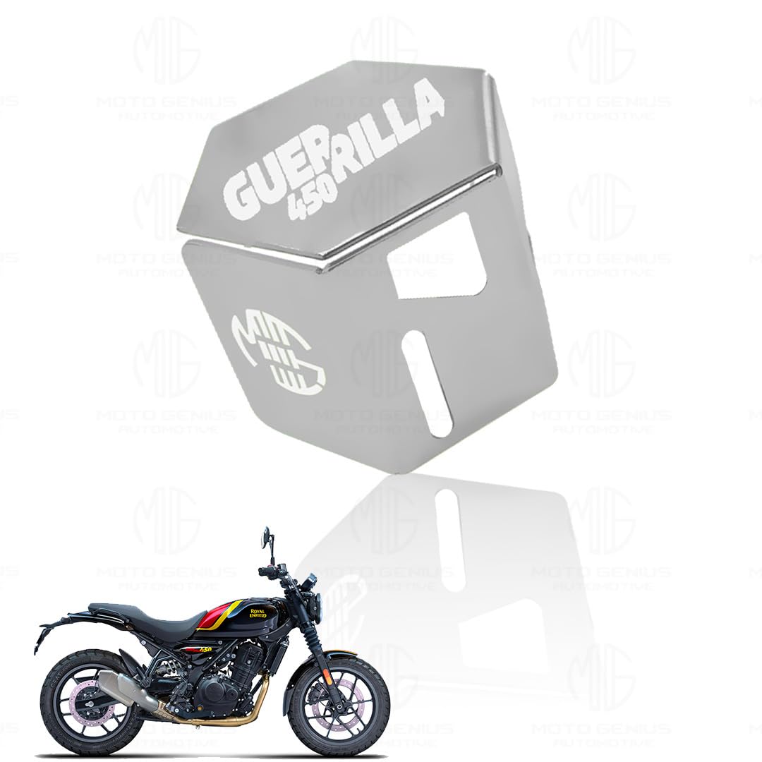 MOTO GENIUS Stainless Steel Rear Brake Oil Reservoir Guard for RE Himalayan BS3/BS4/BS6/Scram Motorbike | Durable Protection ()