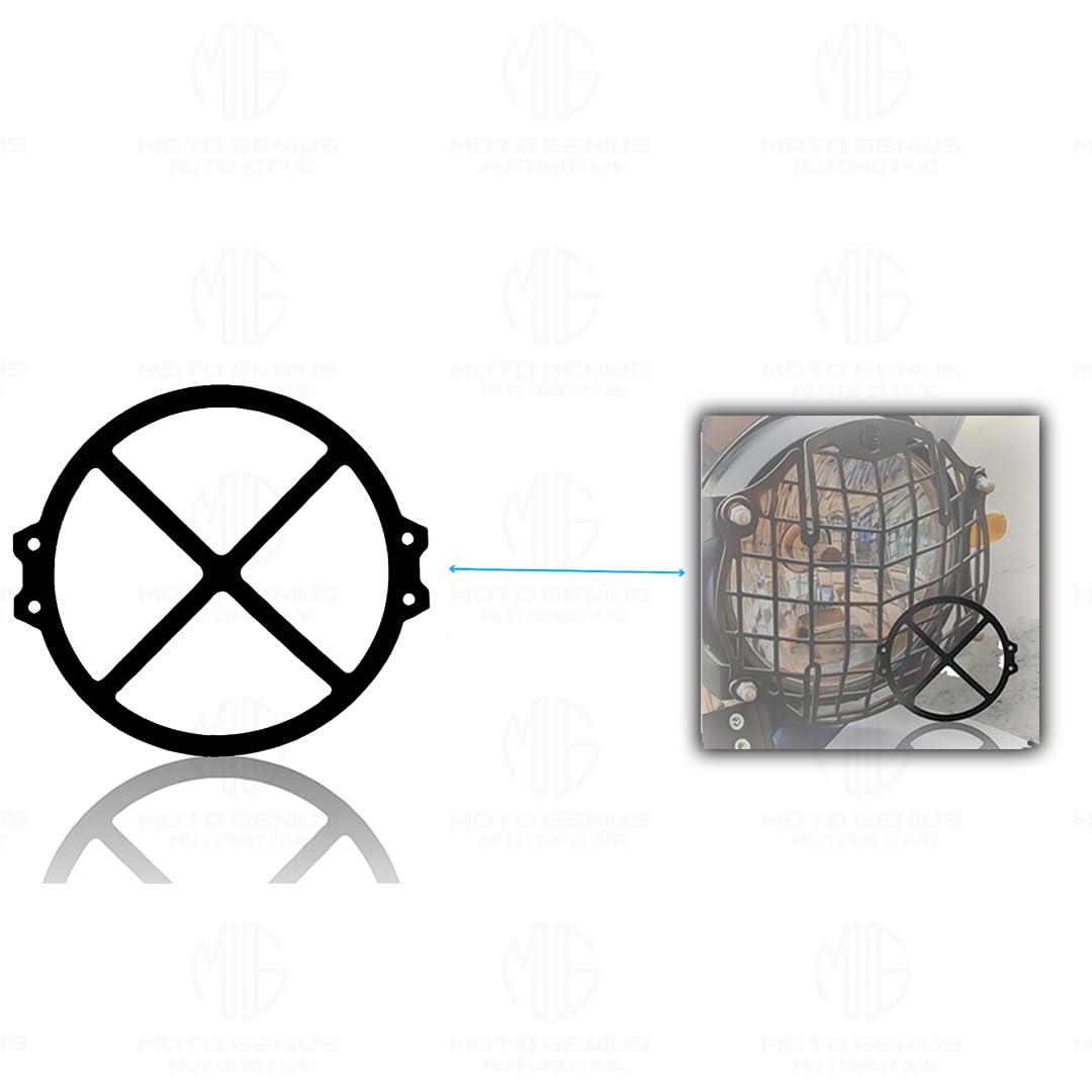 MOTO GENIUS Meteor 650 Motorbike Accessories Kit | Metal X Shape Headlight Grill, Cylinder Guard, Side Stand Extender & Oil Reservoir Caps for RE Meteor 650 | Heavy-Duty Metal | Pack of 5