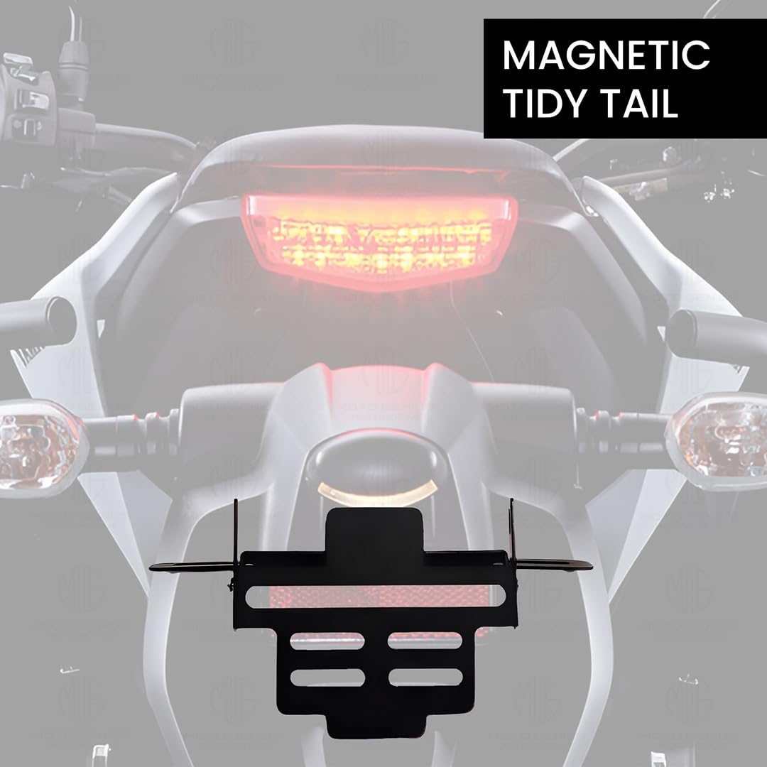 MOTO GENIUS Universal Magnetic Foldable Tail Tidy Number Plate Holder for All Bikes | Sleek, Adjustable Design with Effortless Installation for a Clean Look