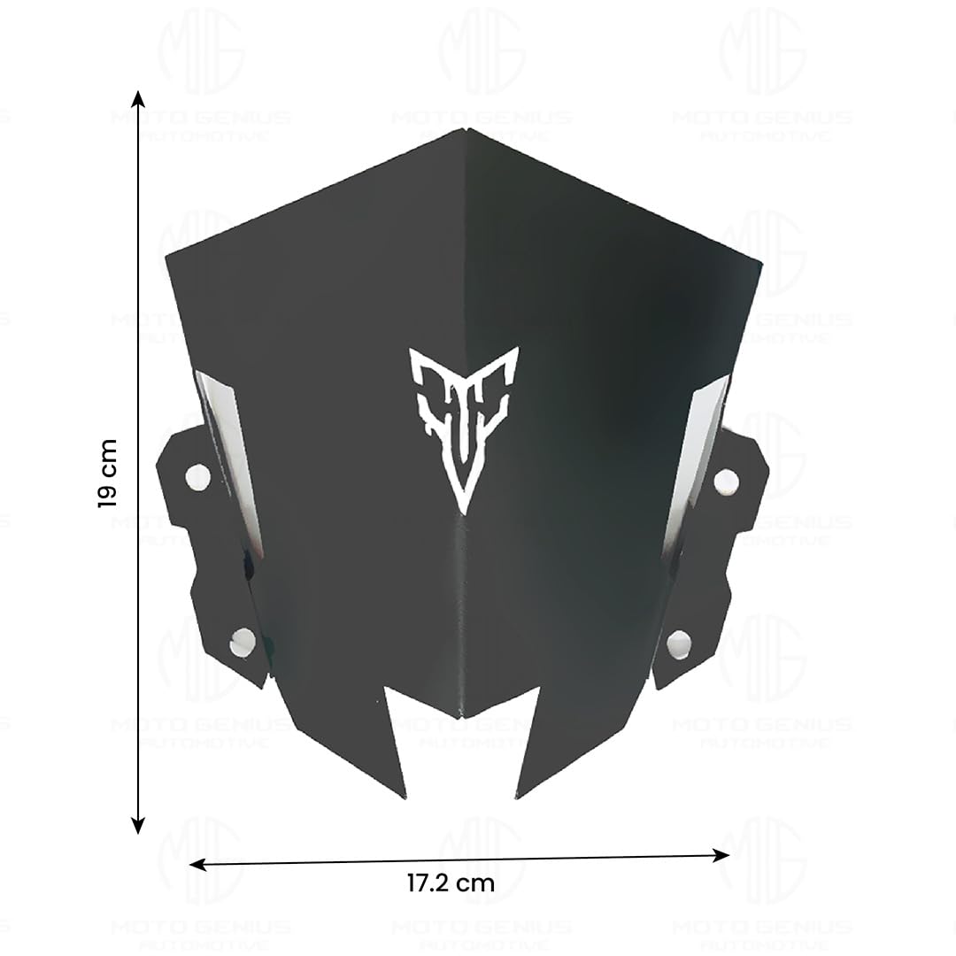 MOTO GENIUS Metal Visor Windscreen Windshield Deflector for MT 15 | Heavy Quality Flyscreen with Mount for Motorbike | Wind Sheld Protector (Black)