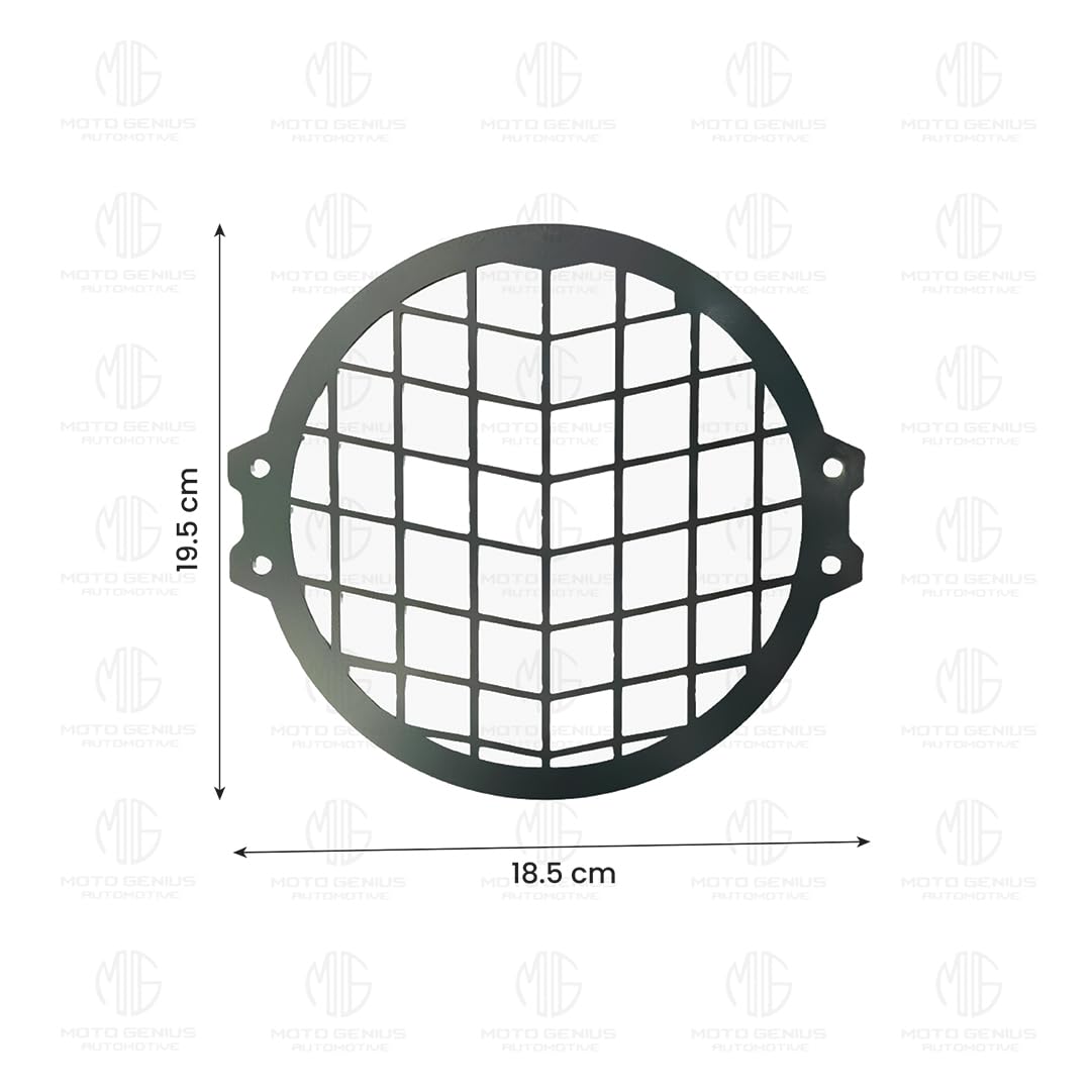 MOTO GENIUS Front Headlight Grill Guard for RE Meteor |Durable Metal Protective Head Light Frame Protector| Jali Compatible for RE Meteor (Plus Design Grill)