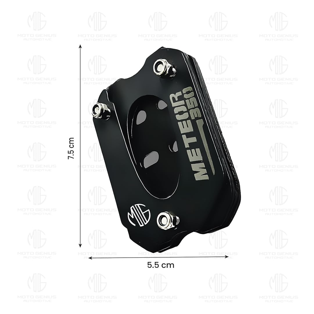 MOTO GENIUS Stainless Steel Side Stand Extender for Meteor 350 Motorbike | Heavy Duty Parking Support and Stability Enhancer (Black)