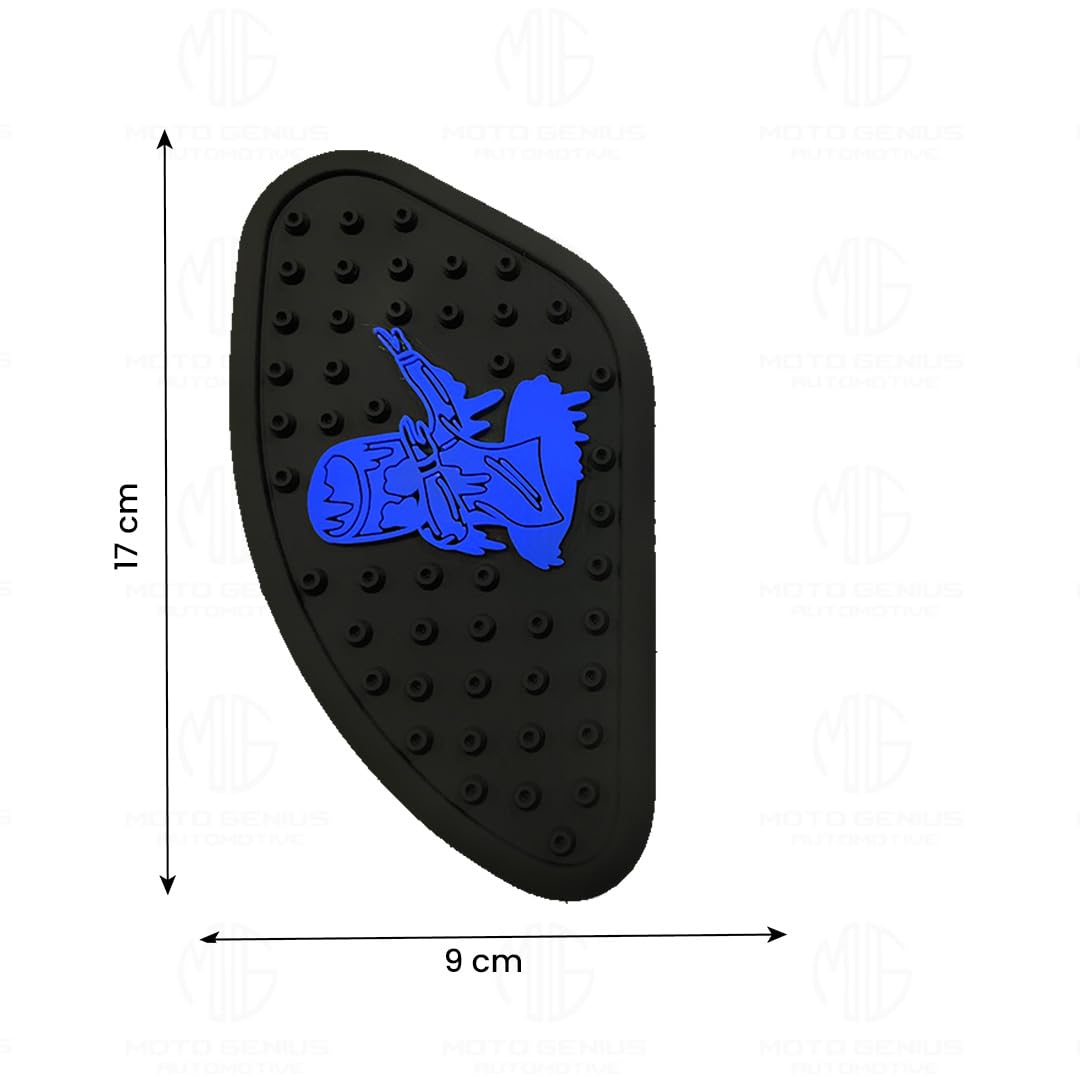 MOTO GENIUS Universal Anti Slip Silicone Tank Pad | Waterproof Motorcycle Sticker for Enhanced Grip and Protection on All Bikes (Ghost Logo) (Blue)