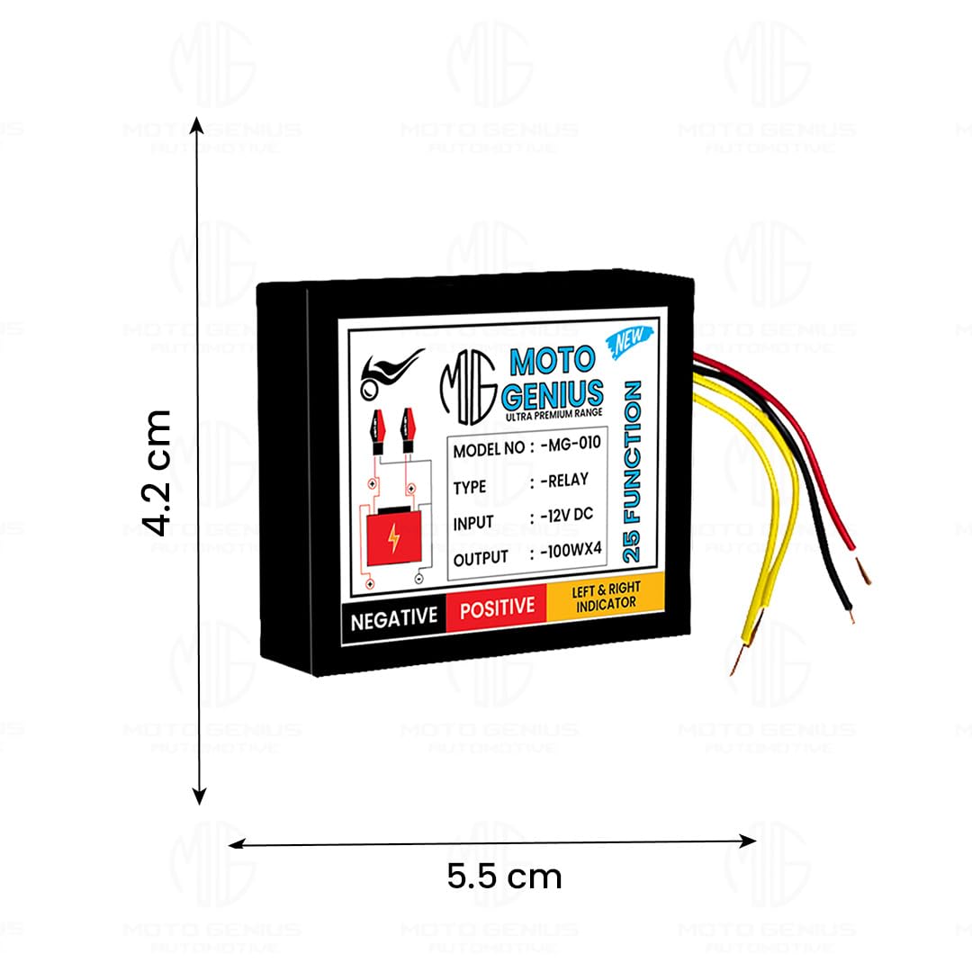 MOTO GENIUS Universal Motorcycle Hazard Indicator Flasher Relay, 25 Flash Patterns with Switch, Waterproof LED | Bulb Compatible Blinker for Turn Signal Lights