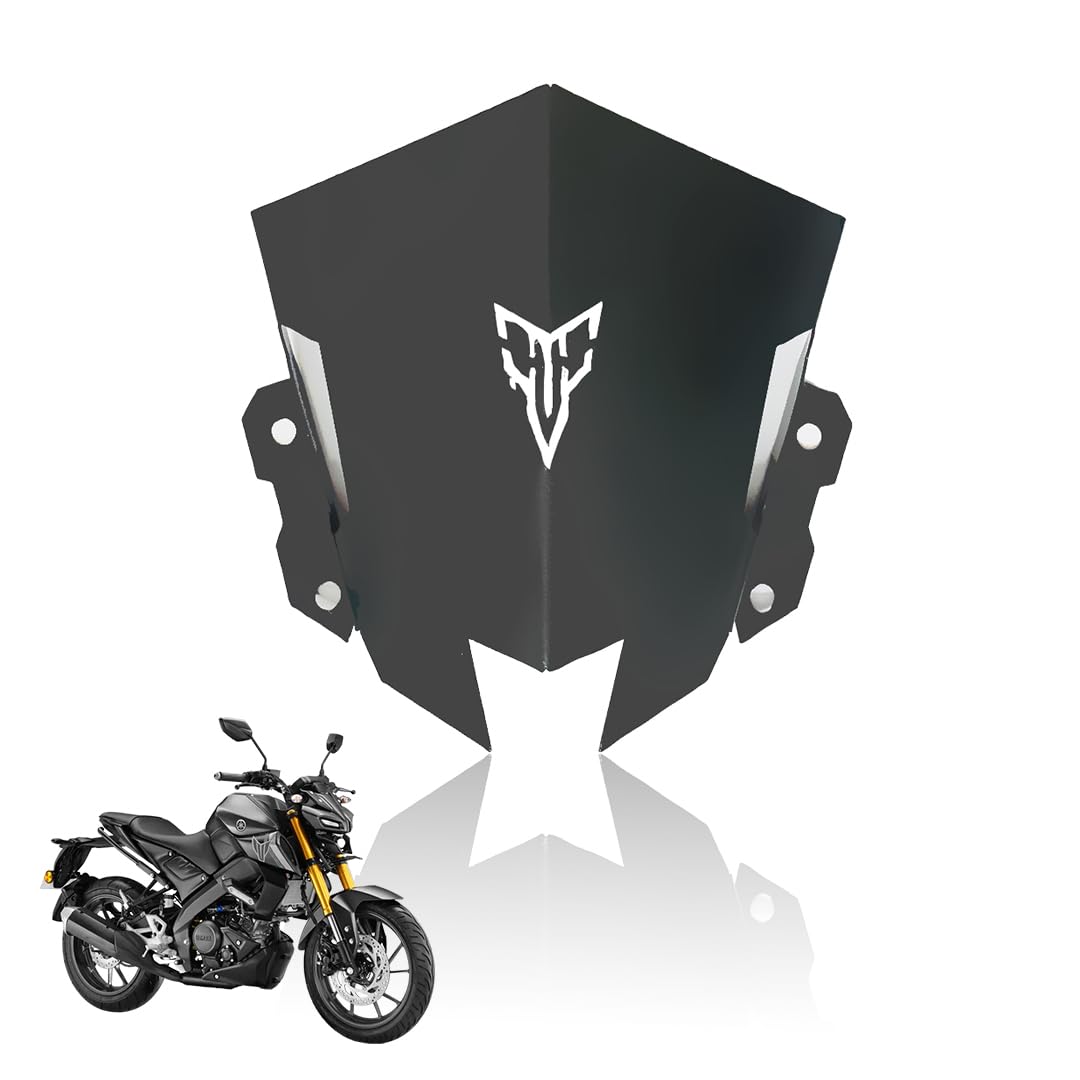MOTO GENIUS Metal Visor Windscreen Windshield Deflector for MT 15 | Heavy Quality Flyscreen with Mount for Motorbike | Wind Sheld Protector (Black)