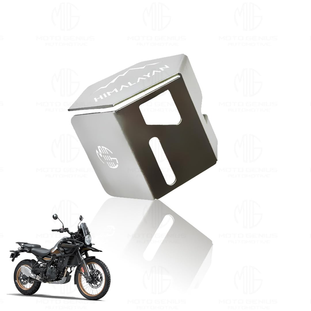 MOTO GENIUS Stainless Steel Rear Brake Oil Reservoir Guard for RE Himalayan BS3/BS4/BS6/Scram Motorbike | Durable Protection ()